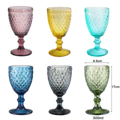 Wholesale Glassware Colored Goblet Drinking Wine Glasses Water Pressed Red Color Glass Goblets Cup